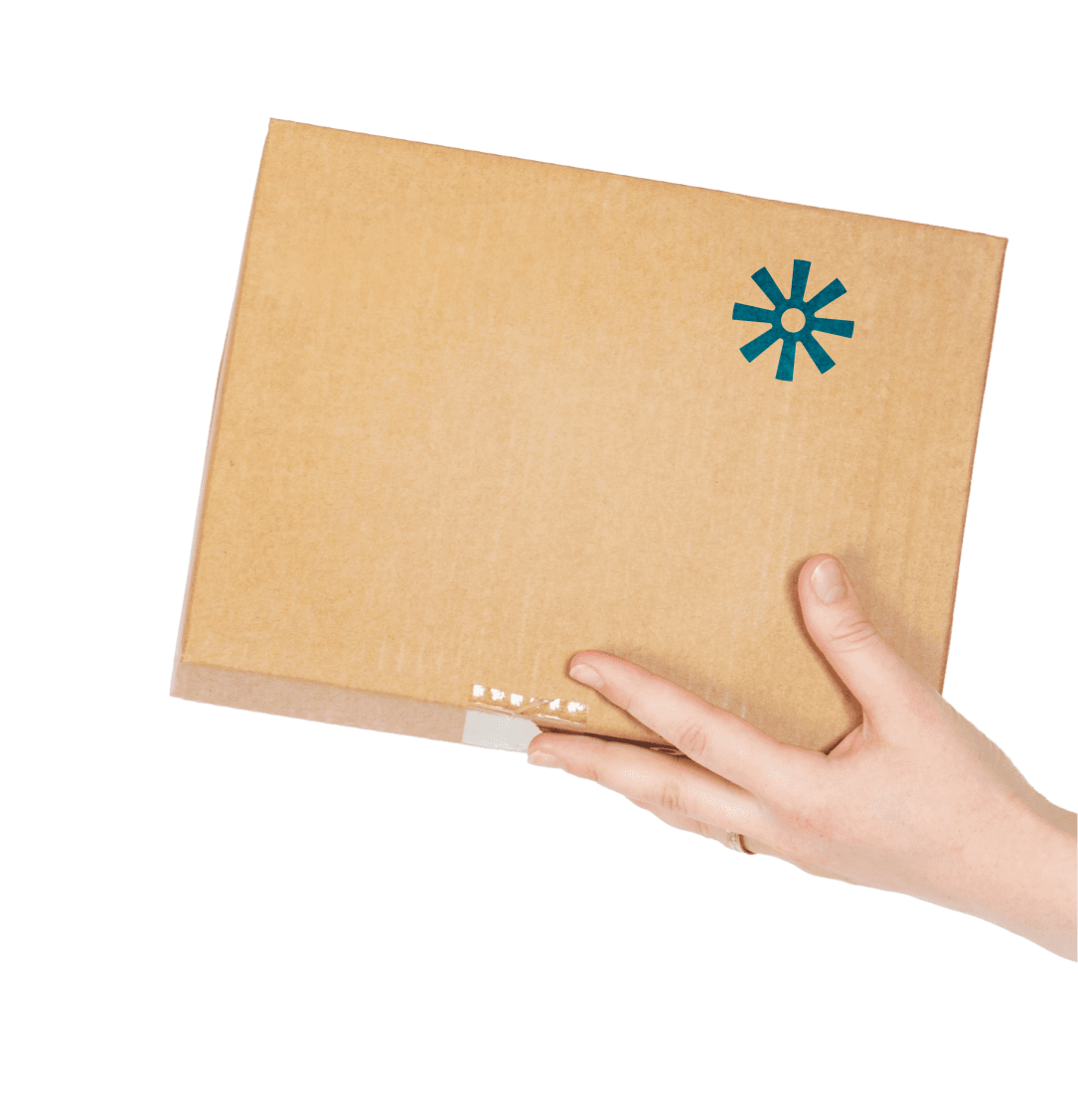 hand holding out fulfillment center box